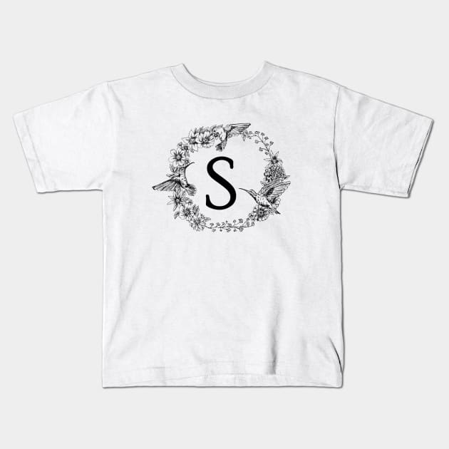 Monogram Frame Letter S Kids T-Shirt by rachelsfinelines